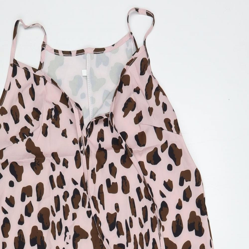 Preworn Womens Pink Animal Print Polyester A-Line Size S V-Neck Pullover