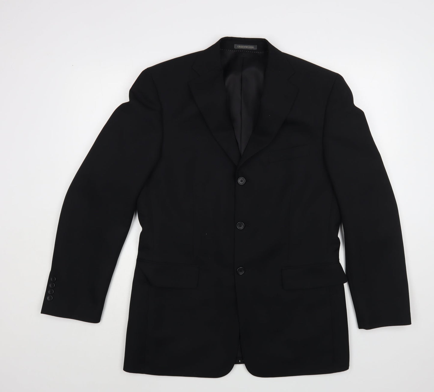 Greenwoods Mens Black Polyester Jacket Blazer Size 38