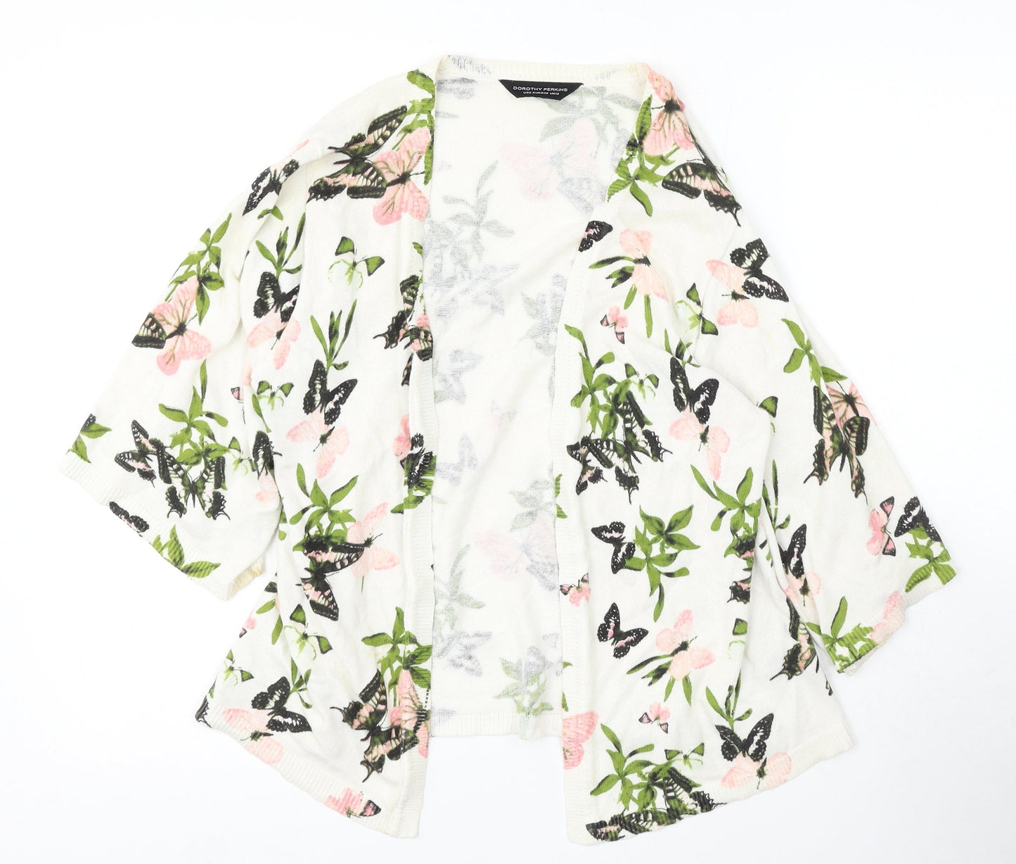 Dorothy Perkins Womens White V-Neck Floral Cotton Cardigan Jumper Size 12