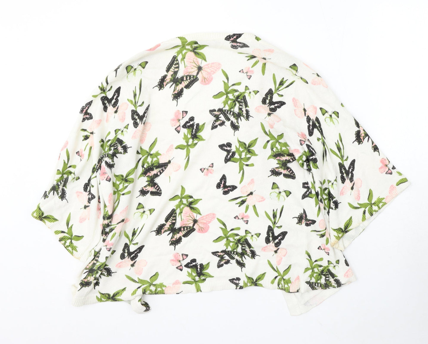 Dorothy Perkins Womens White V-Neck Floral Cotton Cardigan Jumper Size 12