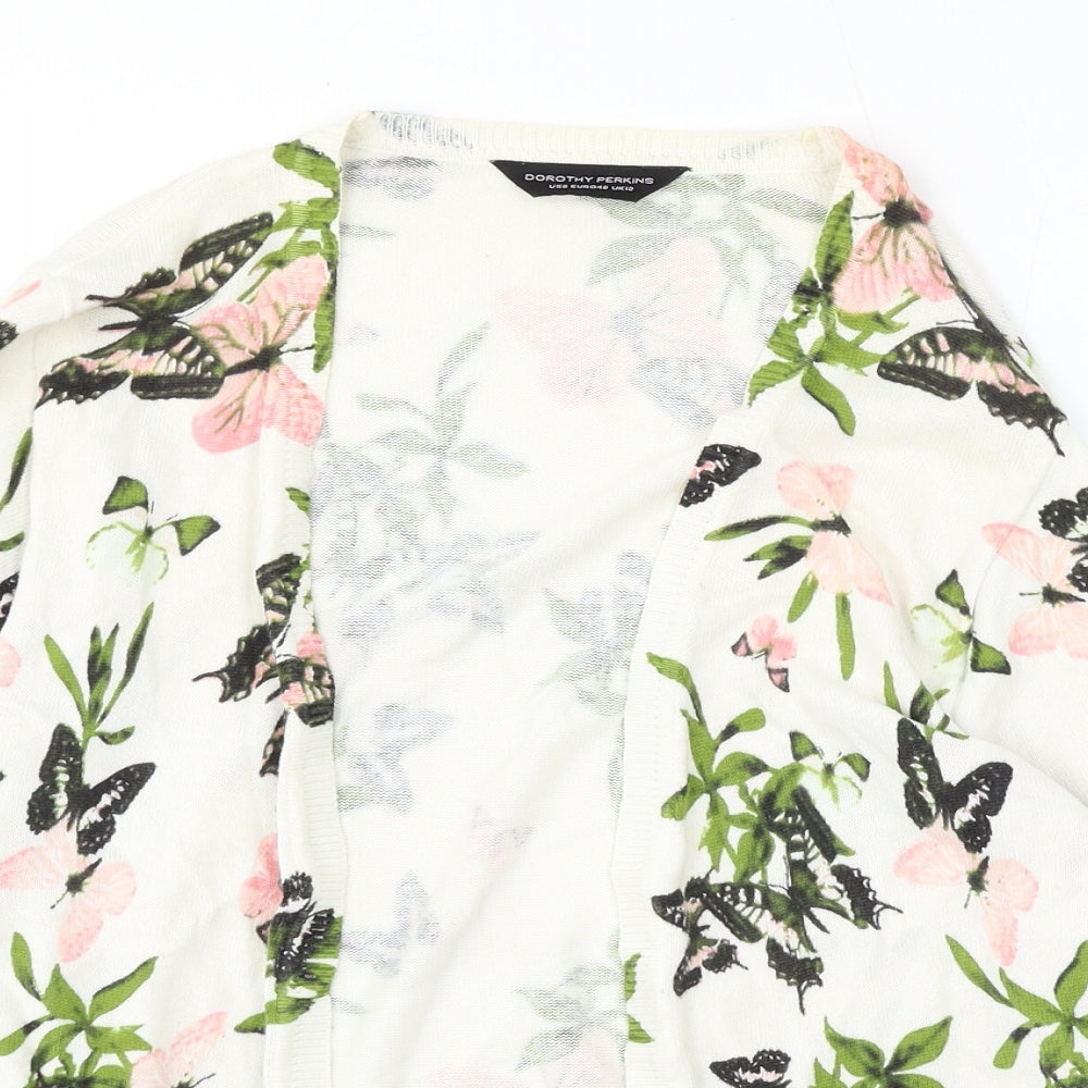 Dorothy Perkins Womens White V-Neck Floral Cotton Cardigan Jumper Size 12