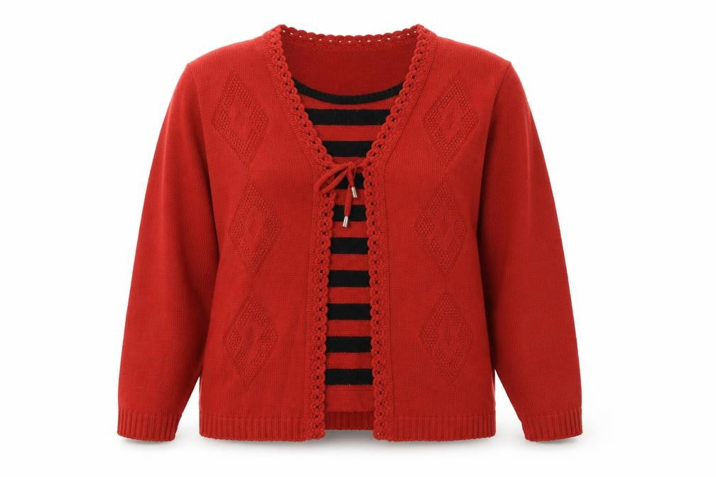 Merry Gold Womens Red Round Neck Striped Acrylic Cardigan Jumper Size M