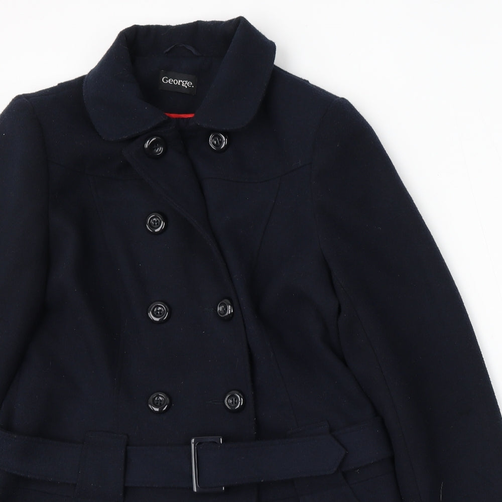 George Womens Blue Pea Coat Coat Size 12 Button