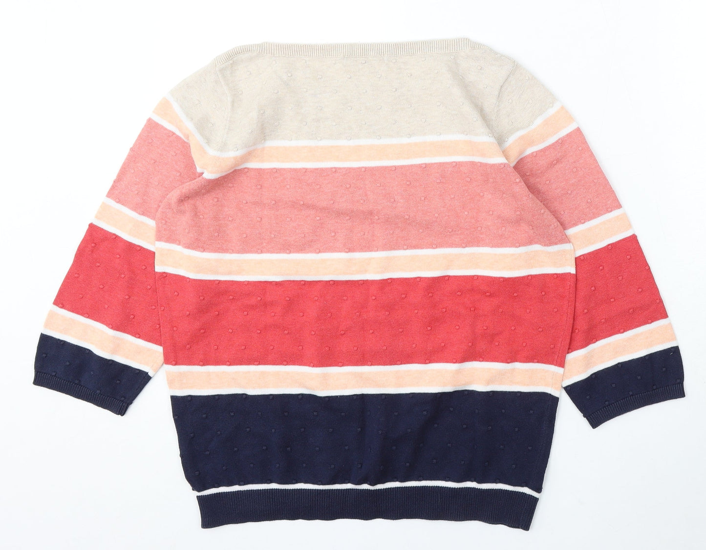 Bonmarché Womens Multicoloured Round Neck Striped Cotton Pullover Jumper Size M