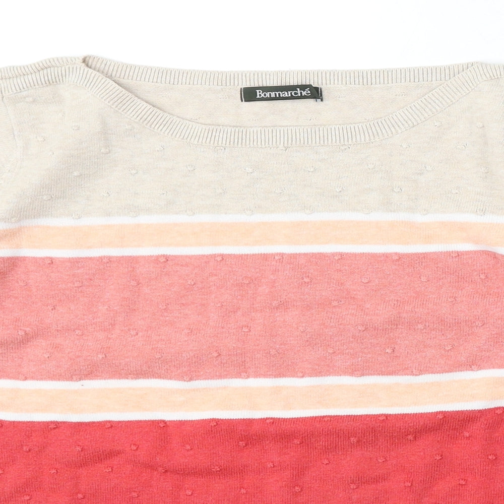 Bonmarché Womens Multicoloured Round Neck Striped Cotton Pullover Jumper Size M