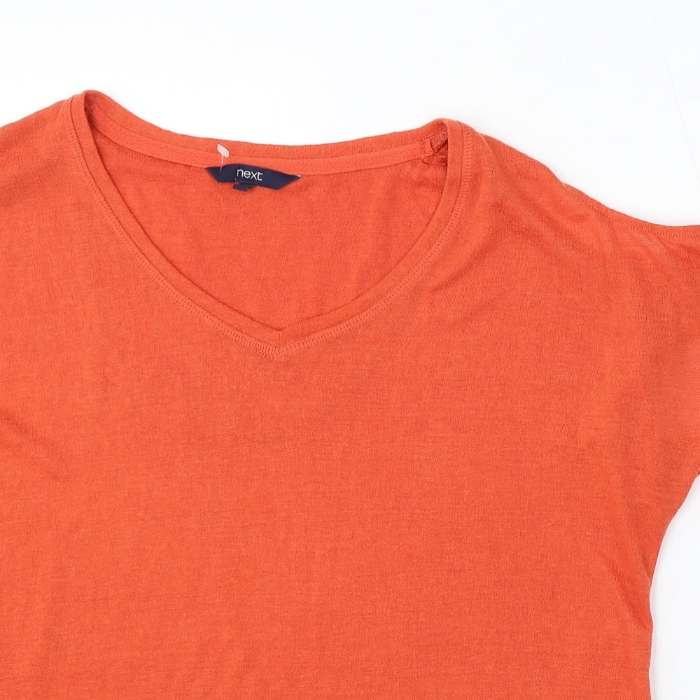 NEXT Womens Orange V-Neck Polyester Pullover Jumper Size 12 - Cold Shoulder