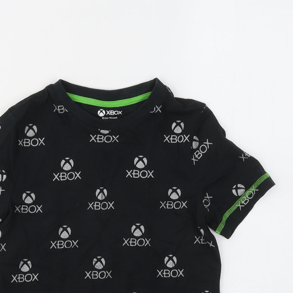 F&F Boys Black Geometric Cotton Basic T-Shirt Size 5-6 Years Round Neck - Xbox
