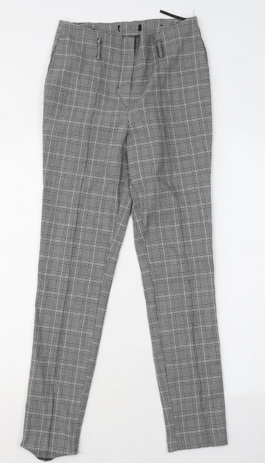 New Look Womens Grey Plaid Polyester Trousers Size 8 L28 in Regular