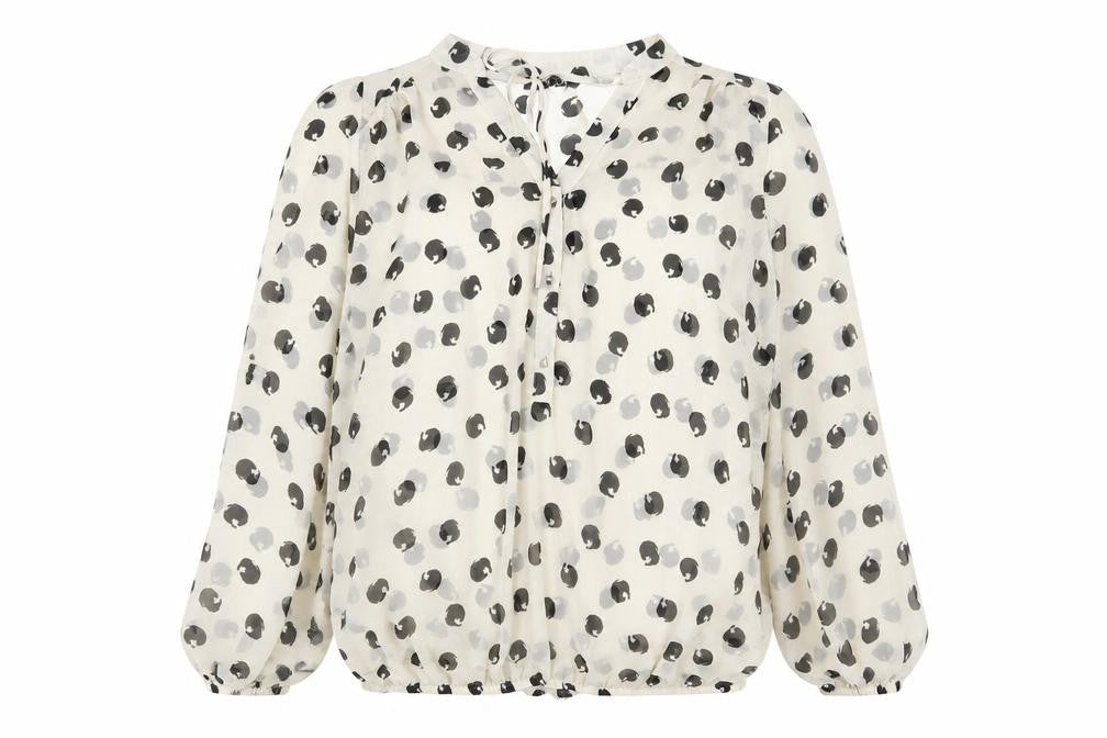 Moda Womens White Polka Dot Polyester Basic Blouse Size L V-Neck