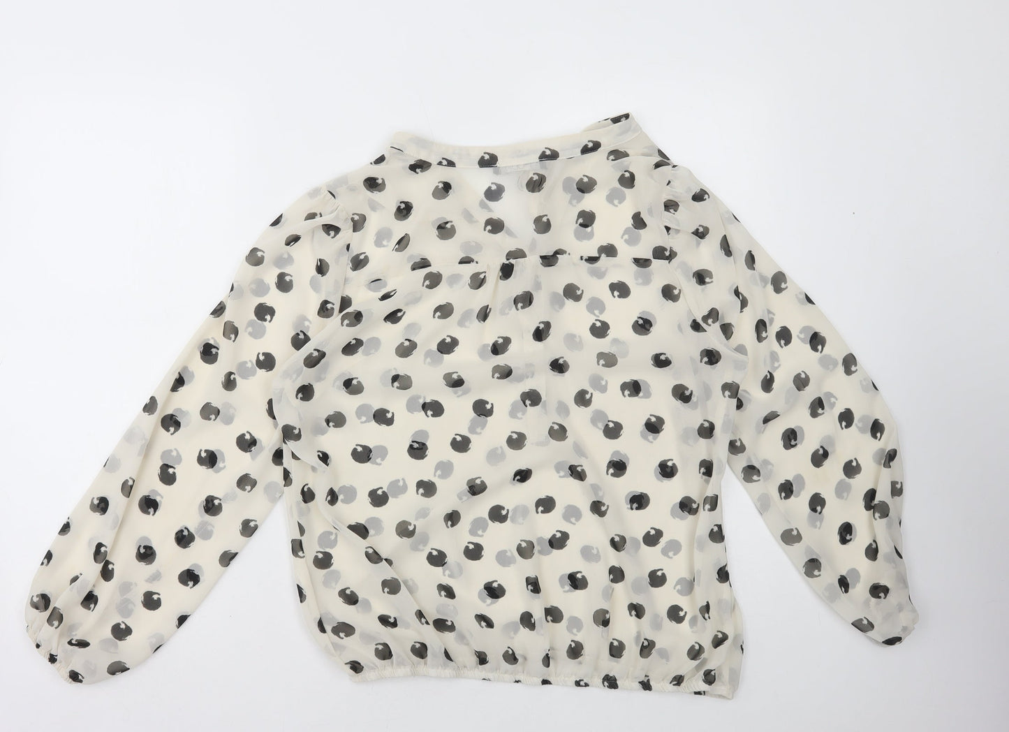 Moda Womens White Polka Dot Polyester Basic Blouse Size L V-Neck