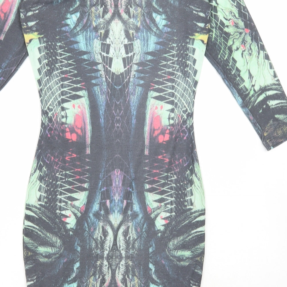 River Island Womens Multicoloured Geometric Polyester Bodycon Size 6 Round Neck