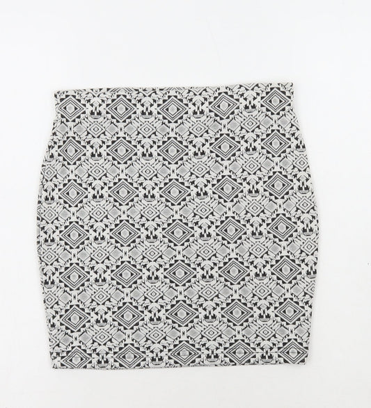 River Island Womens White Geometric Viscose Mini Skirt Size 8