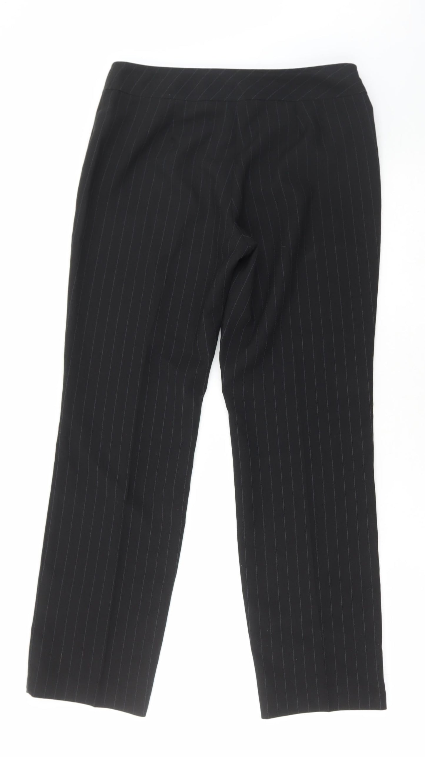 Dorothy Perkins Womens Black Striped Polyester Trousers Size 12 L28 in Regular Button