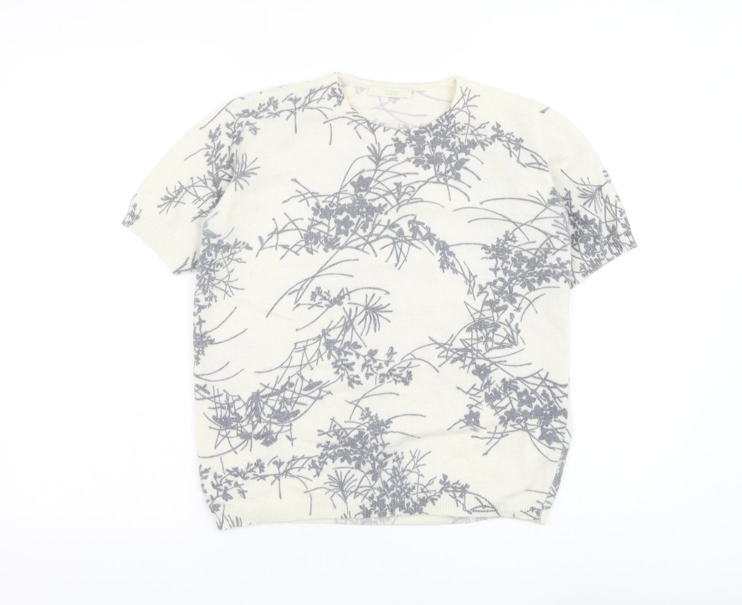 Marks and Spencer Womens White Round Neck Floral Angora Pullover Jumper Size 12
