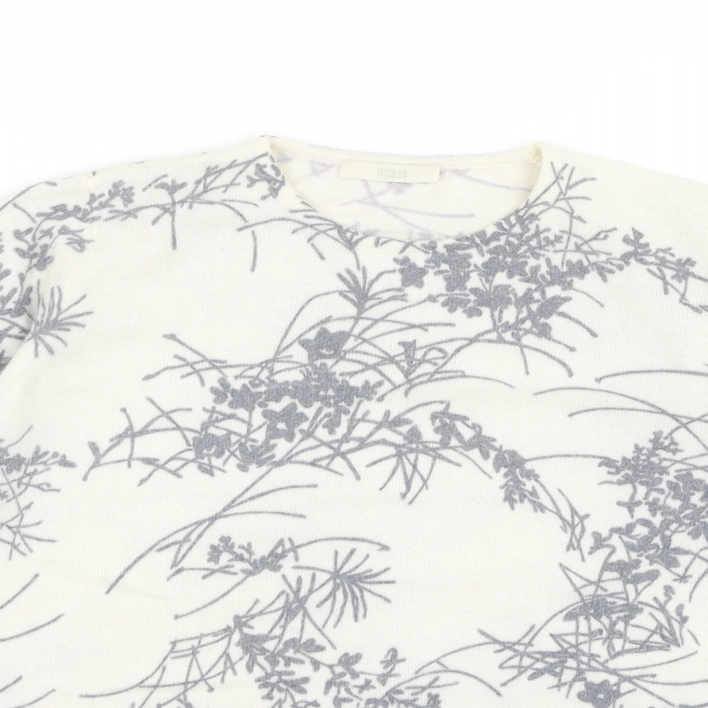 Marks and Spencer Womens White Round Neck Floral Angora Pullover Jumper Size 12