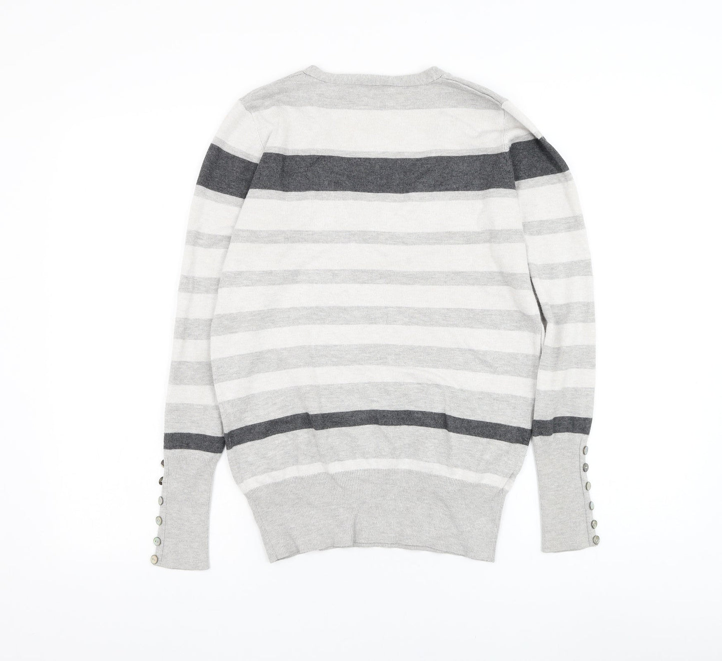 Papaya Womens Grey V-Neck Striped Viscose Pullover Jumper Size 12