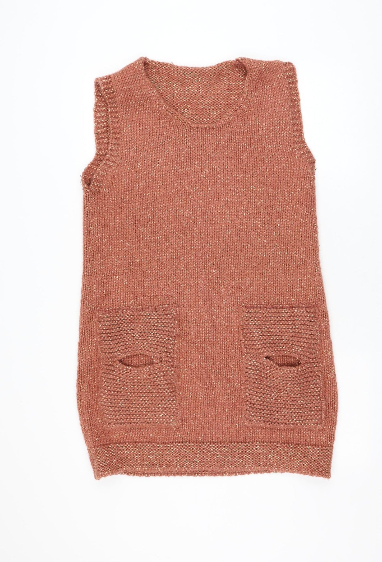 Preworn Womens Pink Polyacrylate Fibre Jumper Dress Size 14 Round Neck Pullover