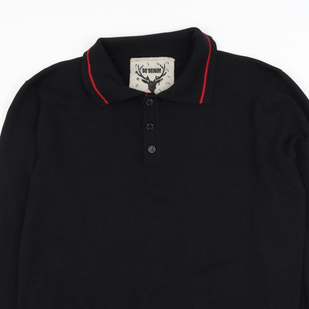 Daniel Christian Mens Black Collared Cotton Pullover Jumper Size S