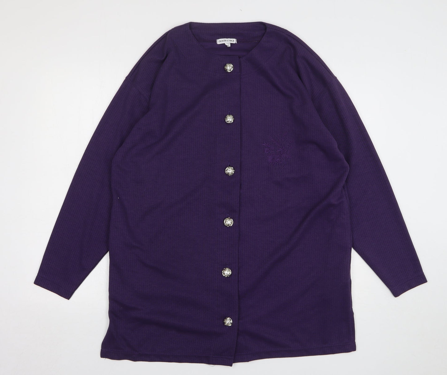South Lodge Womens Purple Round Neck Polyester Cardigan Jumper Size M