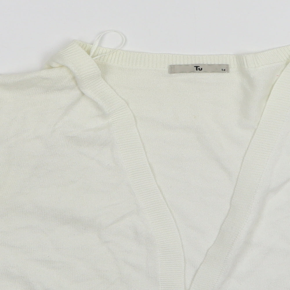 TU Girls White V-Neck Cotton Cardigan Jumper Size 16 Years