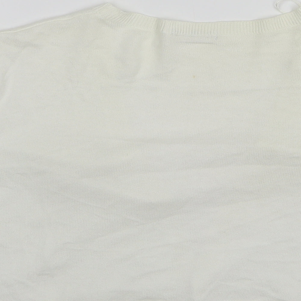 TU Girls White V-Neck Cotton Cardigan Jumper Size 16 Years