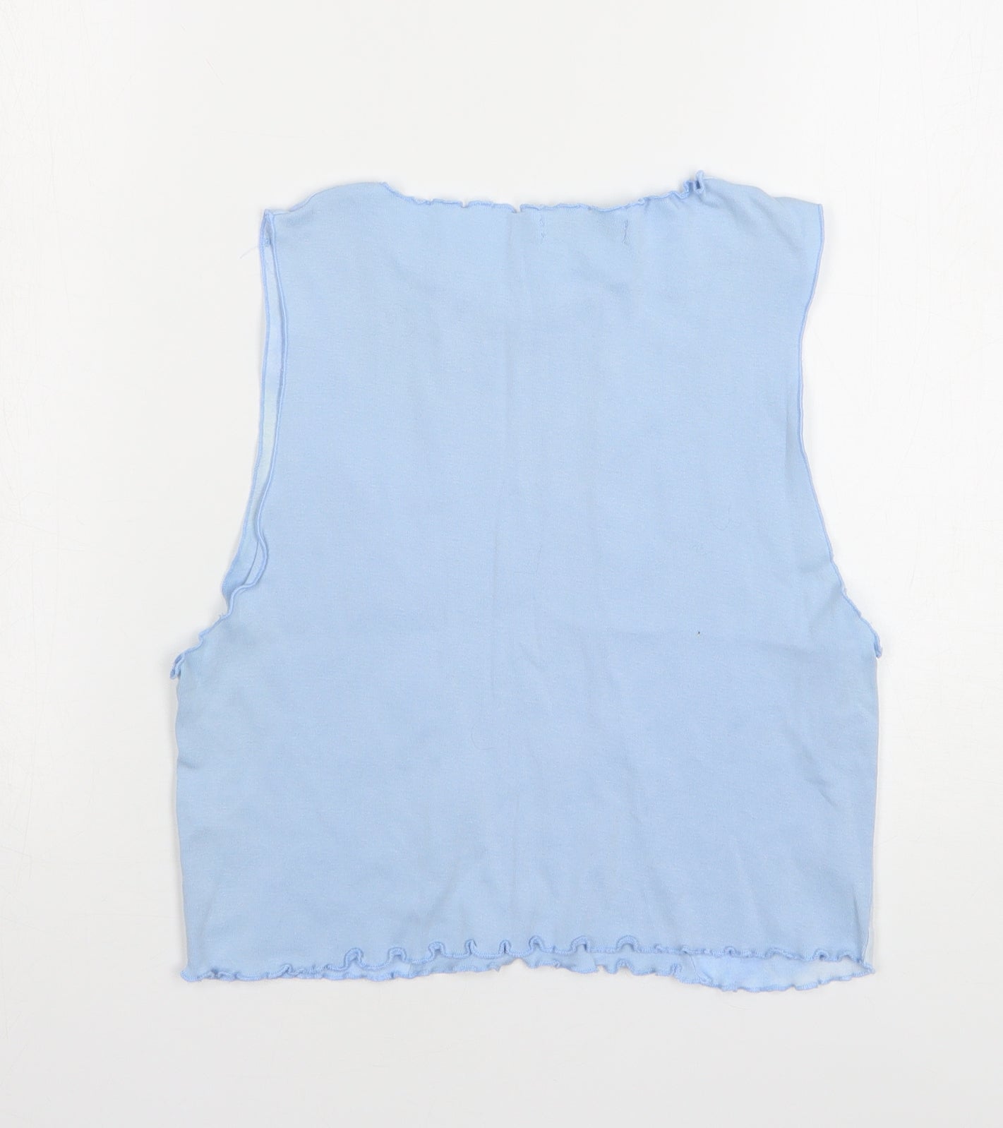 Pull&Bear Womens Blue Cotton Cropped Tank Size L Round Neck