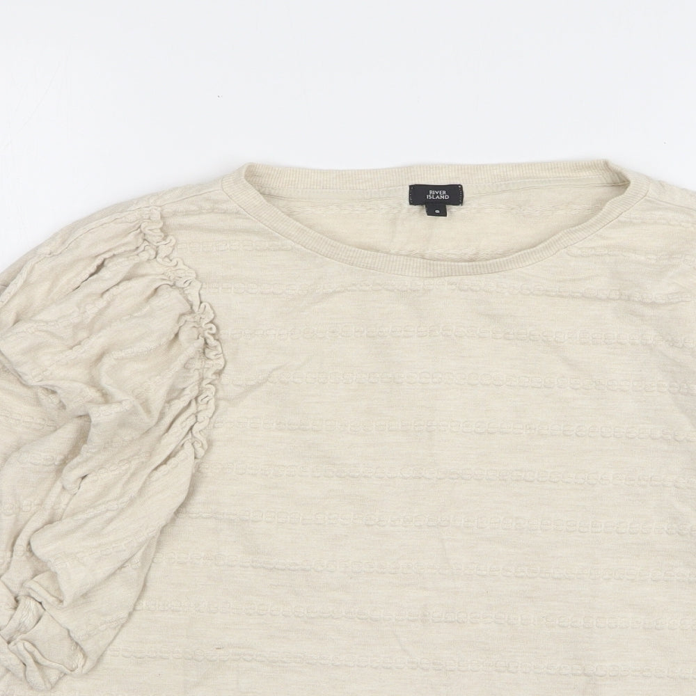 River Island Womens Beige Round Neck Cotton Pullover Jumper Size 8