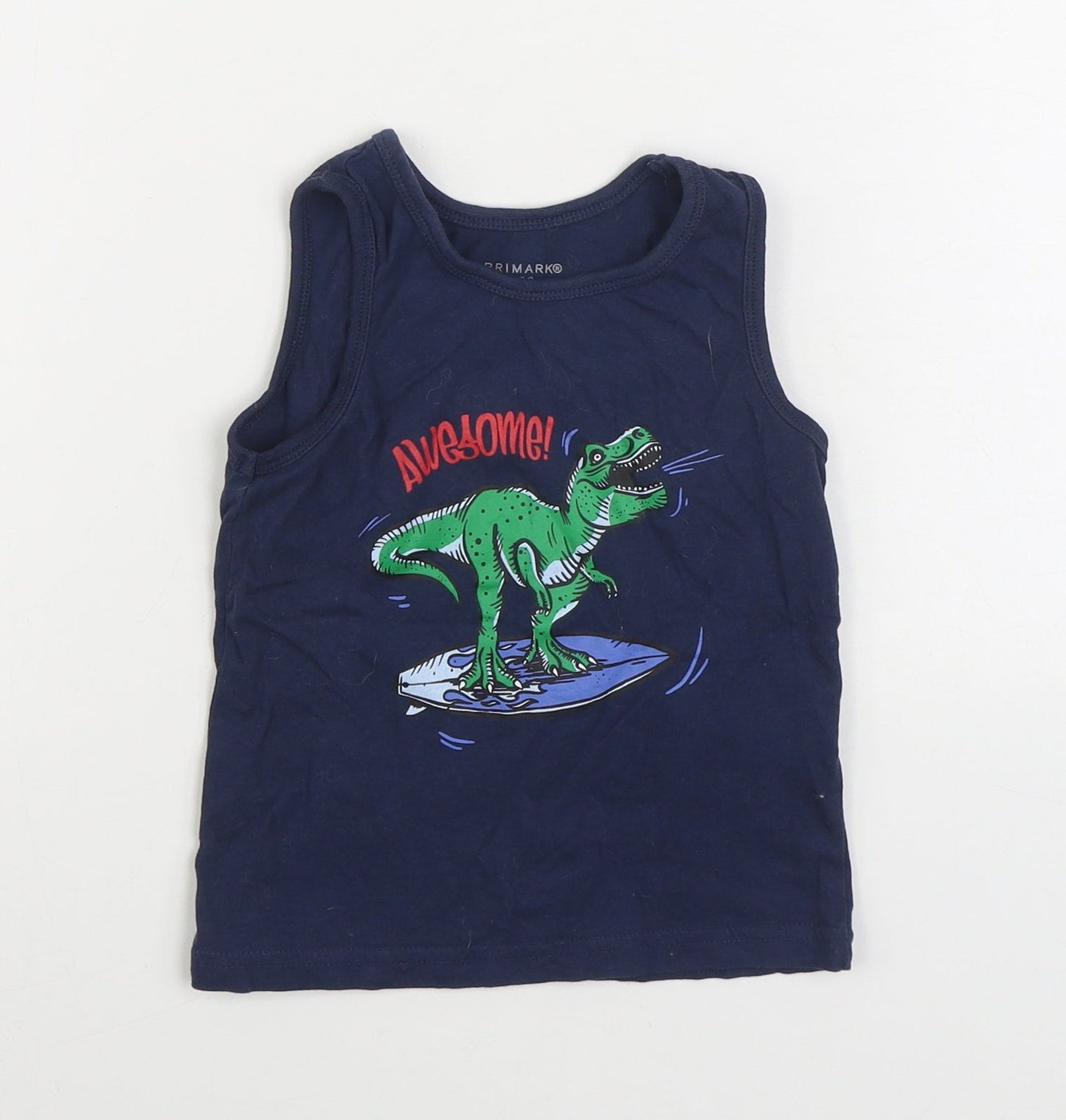 Primark Boys Blue 100% Cotton Basic Tank Size 2-3 Years Round Neck Pullover