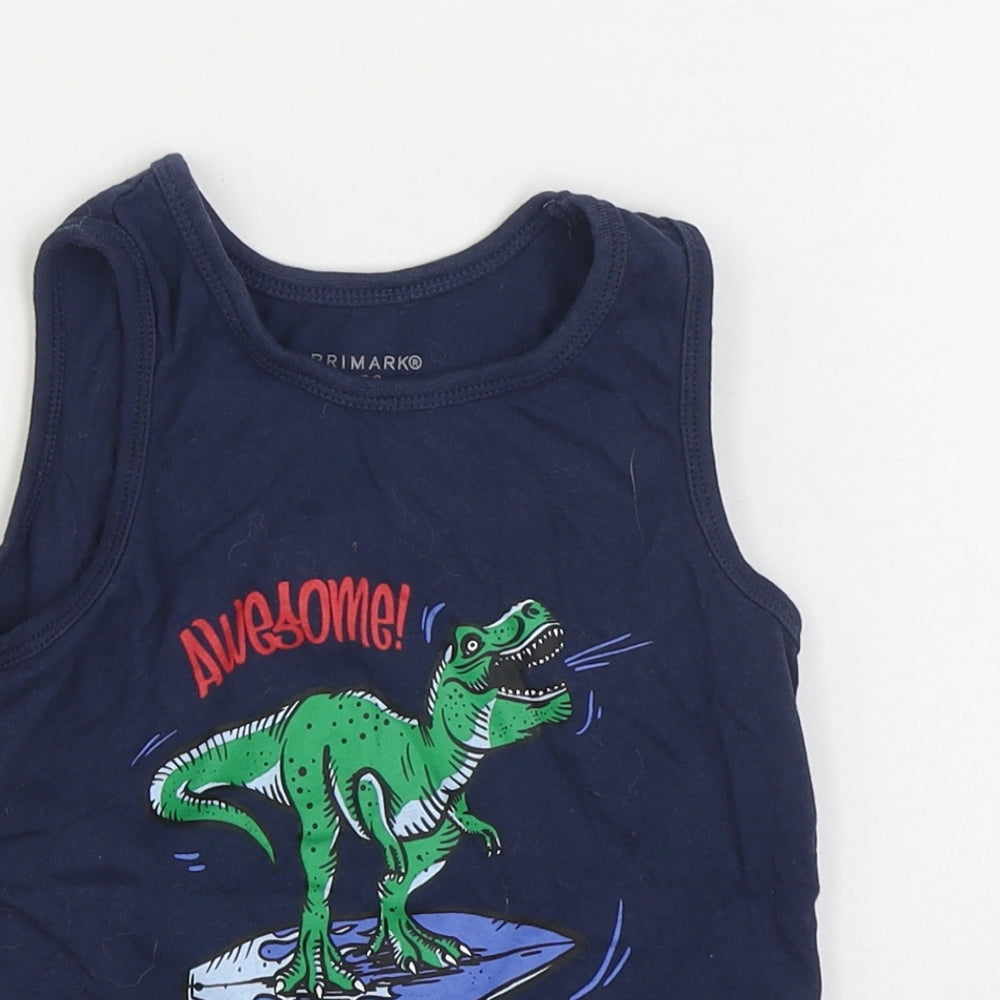 Primark Boys Blue 100% Cotton Basic Tank Size 2-3 Years Round Neck Pullover