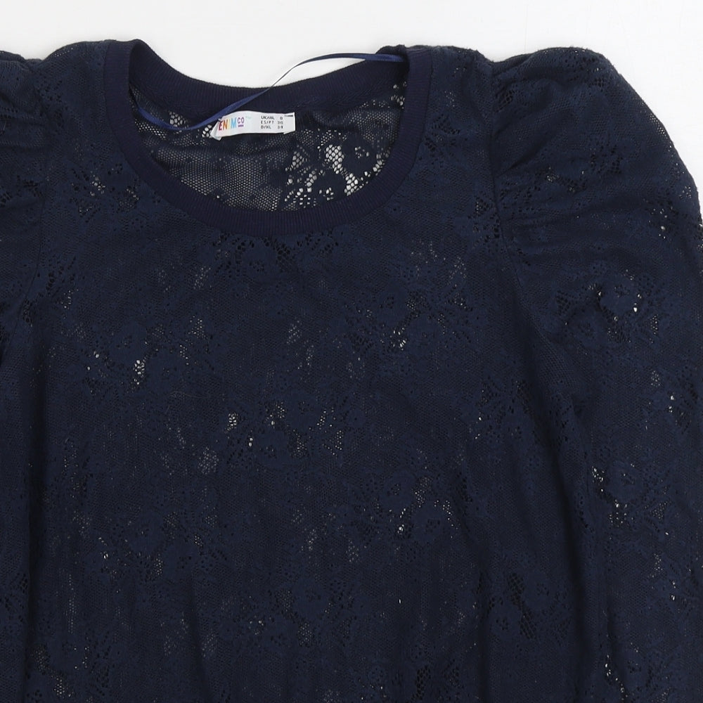 Denim & Co. Womens Blue Boat Neck Polyester Pullover Jumper Size 8