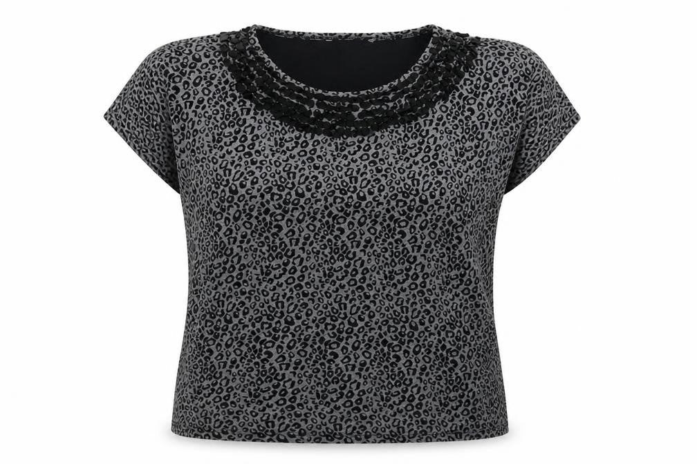 Preworn Womens Black Animal Print Polyester Basic T-Shirt Size 18 Scoop Neck