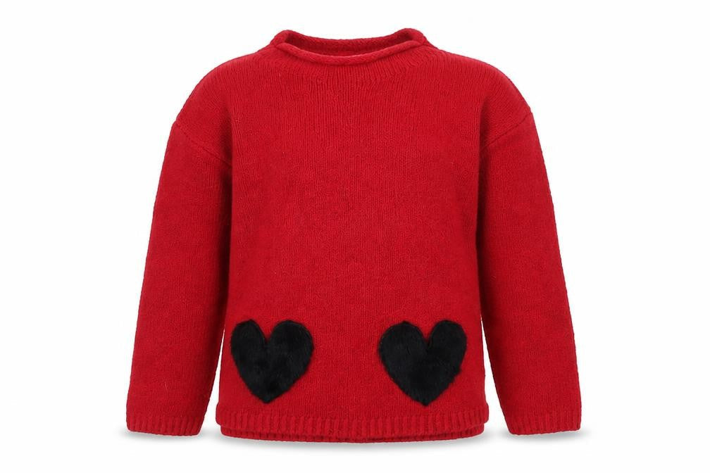 Isaac Mizrahi Girls Red High Neck Cotton Pullover Jumper Size 5-6 Years Pullover - Love Hearts