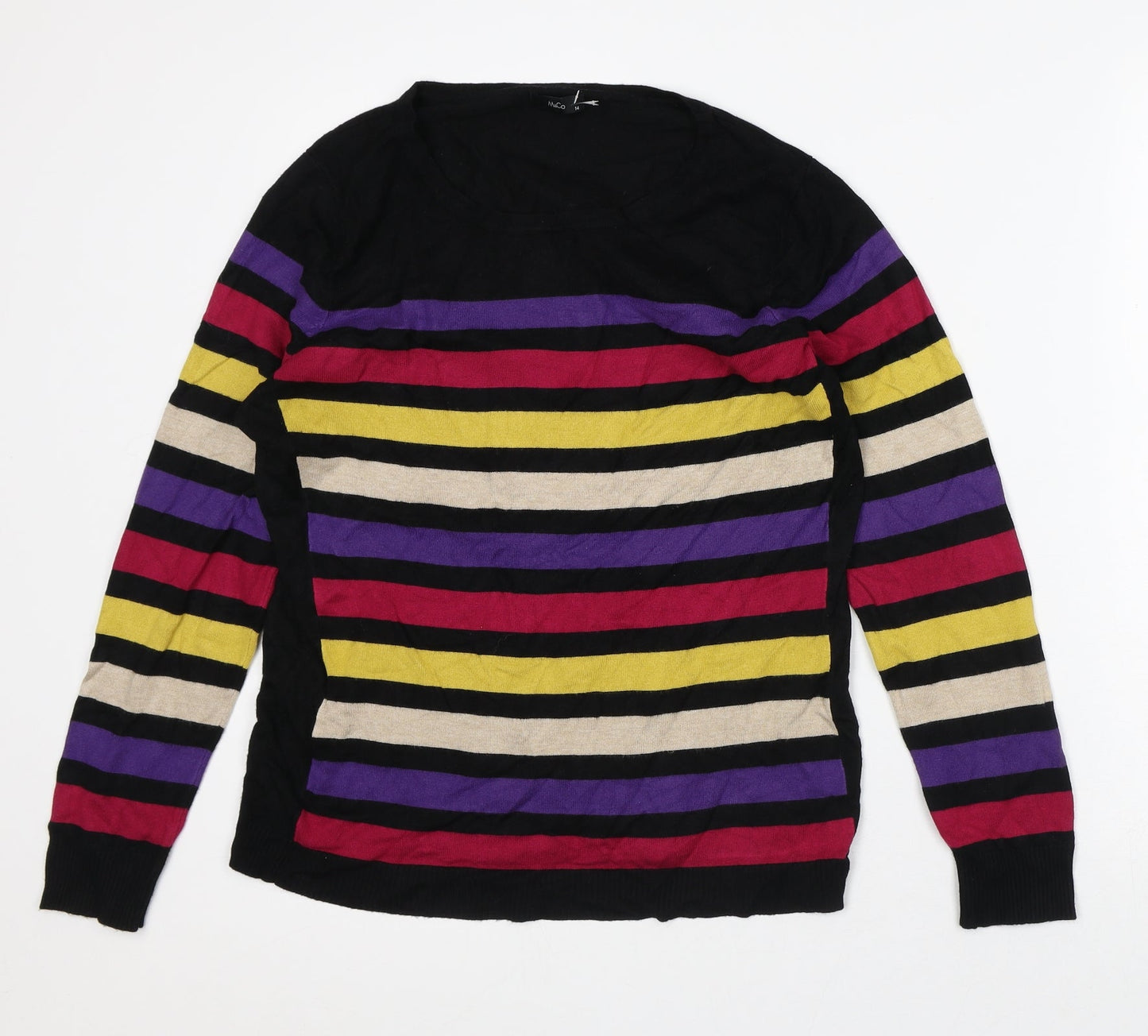 M&Co Womens Multicoloured Round Neck Striped Viscose Pullover Jumper Size 14