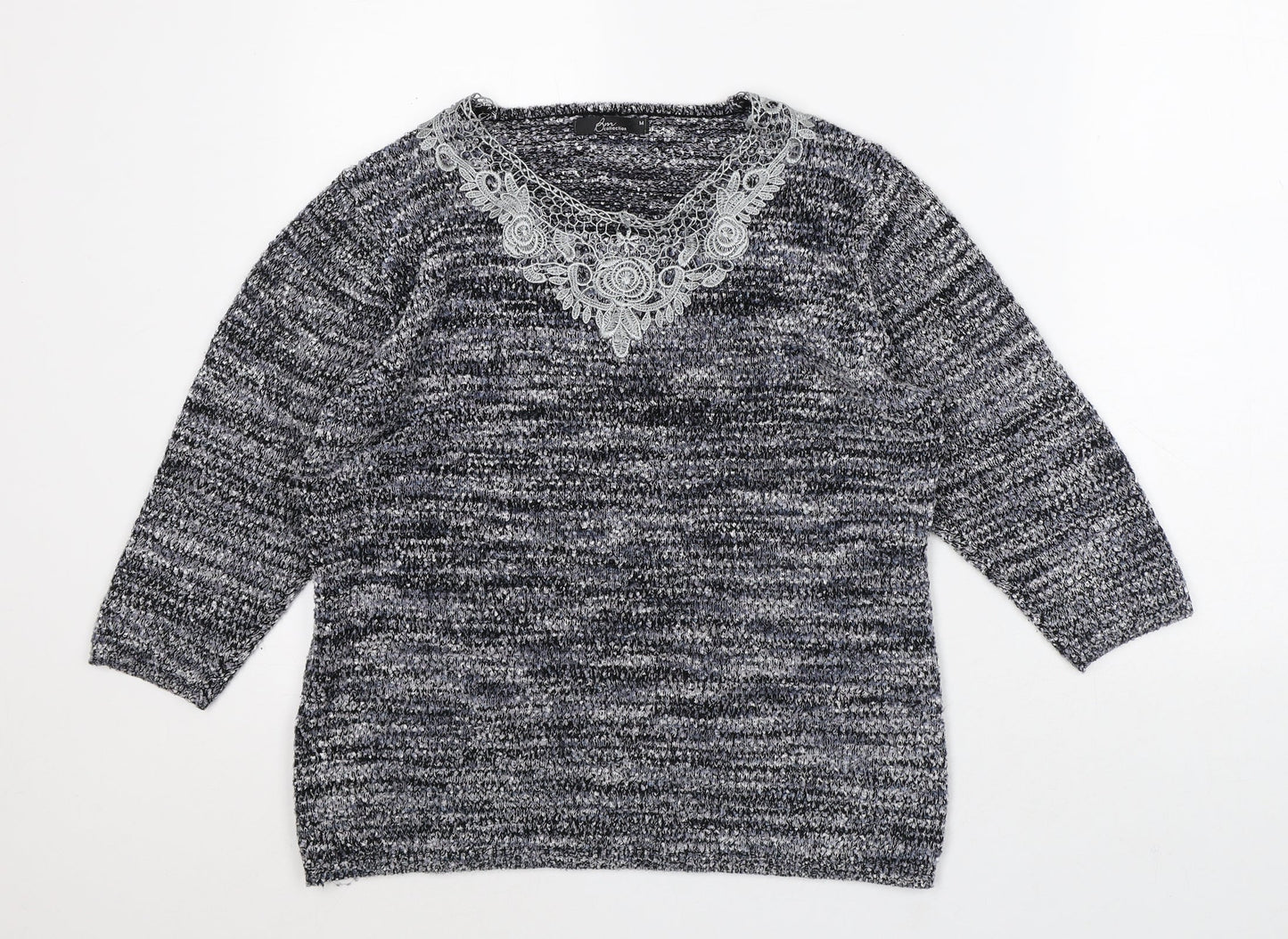 Bonmarché Womens Grey V-Neck Geometric Polyester Pullover Jumper Size M