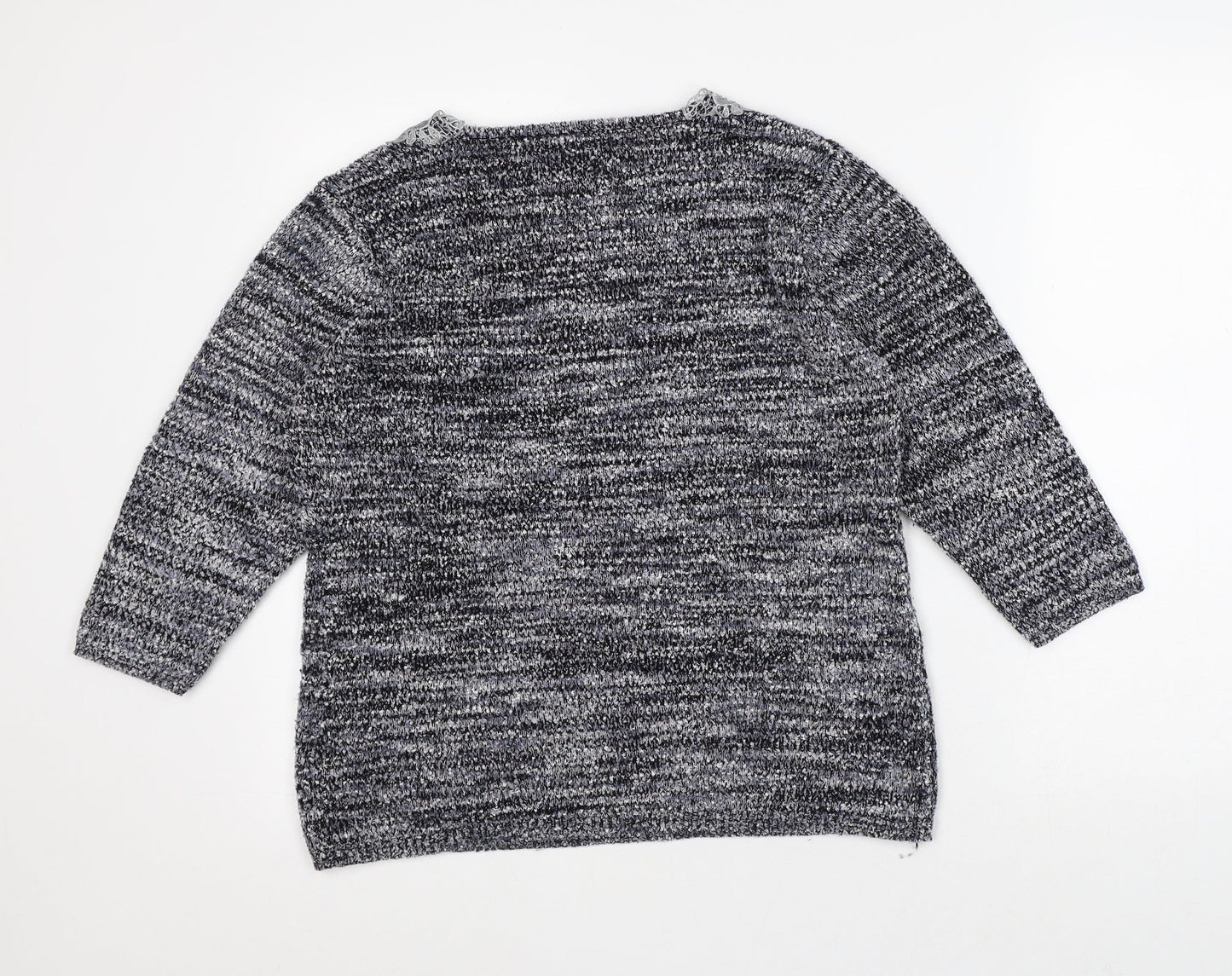 Bonmarché Womens Grey V-Neck Geometric Polyester Pullover Jumper Size M