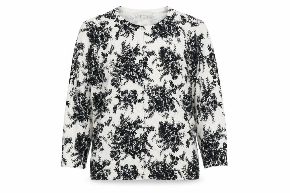 Croft & Barrow Womens White Round Neck Floral Cotton Cardigan Jumper Size M