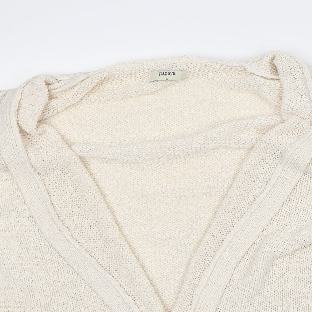 Papaya Womens Beige Round Neck Acrylic Cardigan Jumper Size L