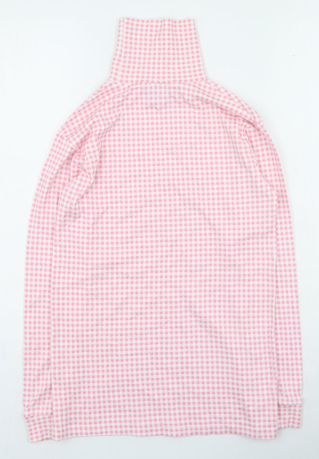Preworn Womens Pink High Neck Plaid Polyester Pullover Jumper Size XS