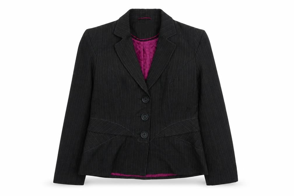 Next Womens Grey Striped Jacket Size 14 Button