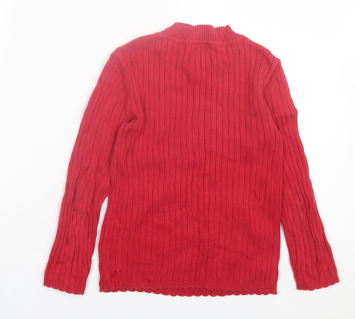 TU Girls Red Striped Cotton Basic Casual Size 5-6 Years High Neck Pullover