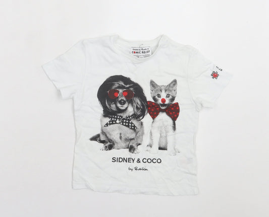 Rankin Girls White Cotton Basic T-Shirt Size 3-4 Years Crew Neck Pullover - Comic Relief