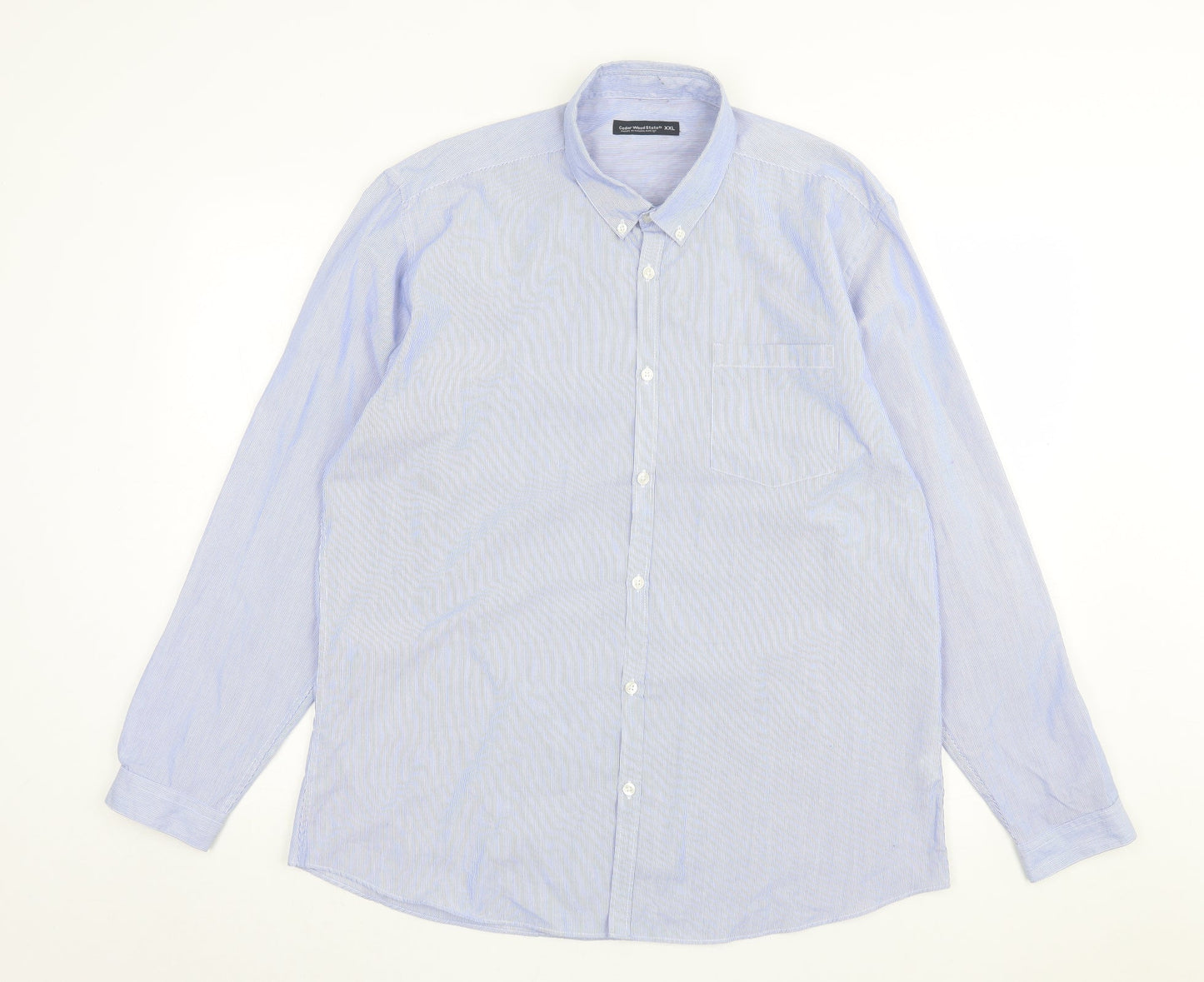 Cedar Wood State Mens Blue Striped Polyester Button-Up Size 2XL Collared Button