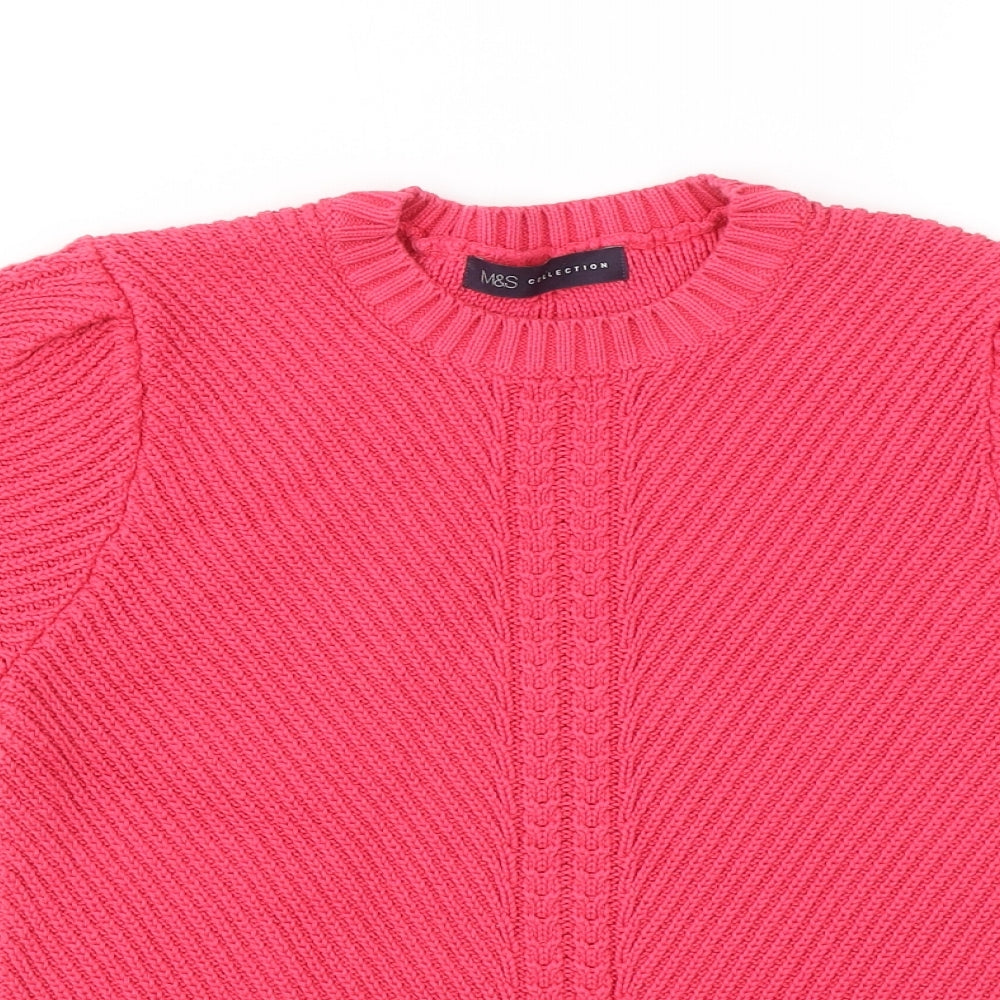 Marks and Spencer Womens Pink Round Neck Cotton Pullover Jumper Size 12