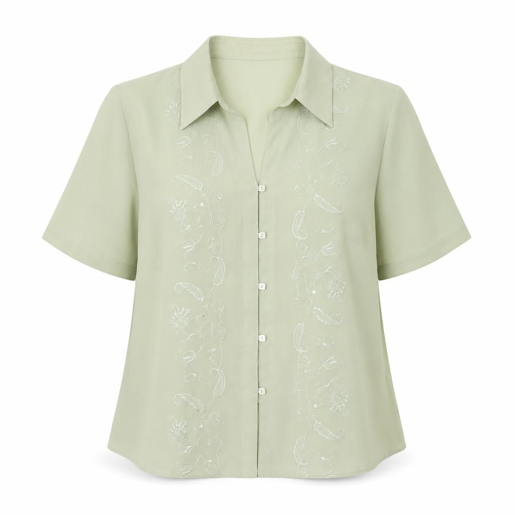 Fosby Womens Green Floral Polyester Basic Button-Up Size 16 Collared