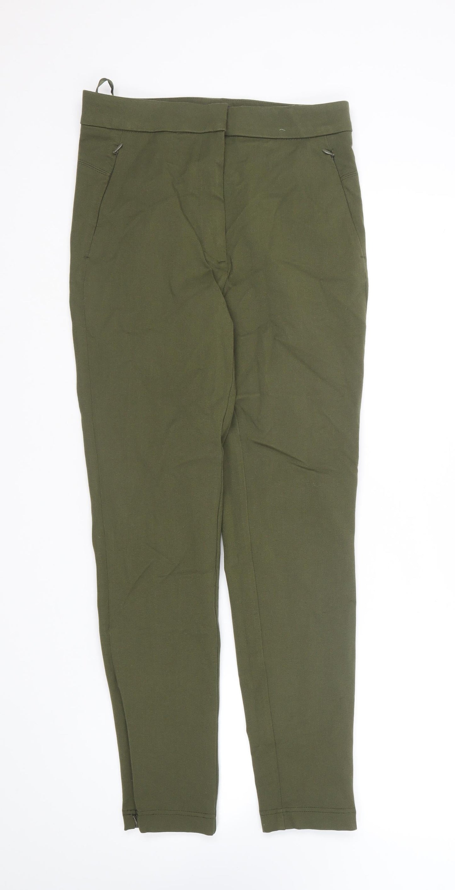 Marks and Spencer Womens Green Viscose Carrot Trousers Size 8 L27 in Regular Zip
