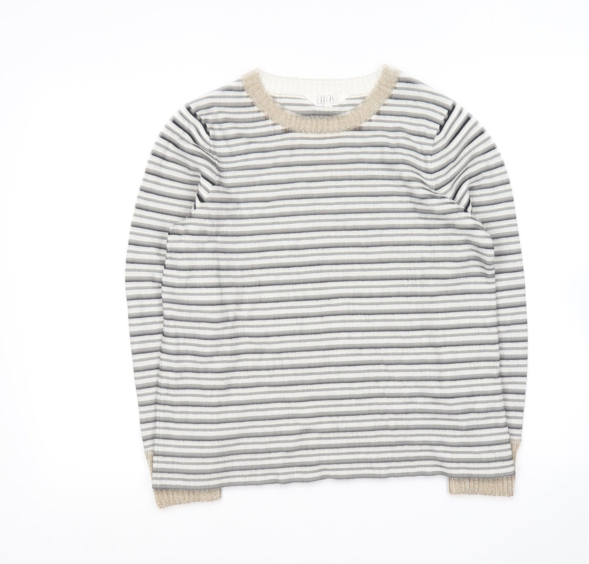 Debenhams Womens Black Round Neck Striped Viscose Pullover Jumper Size 12