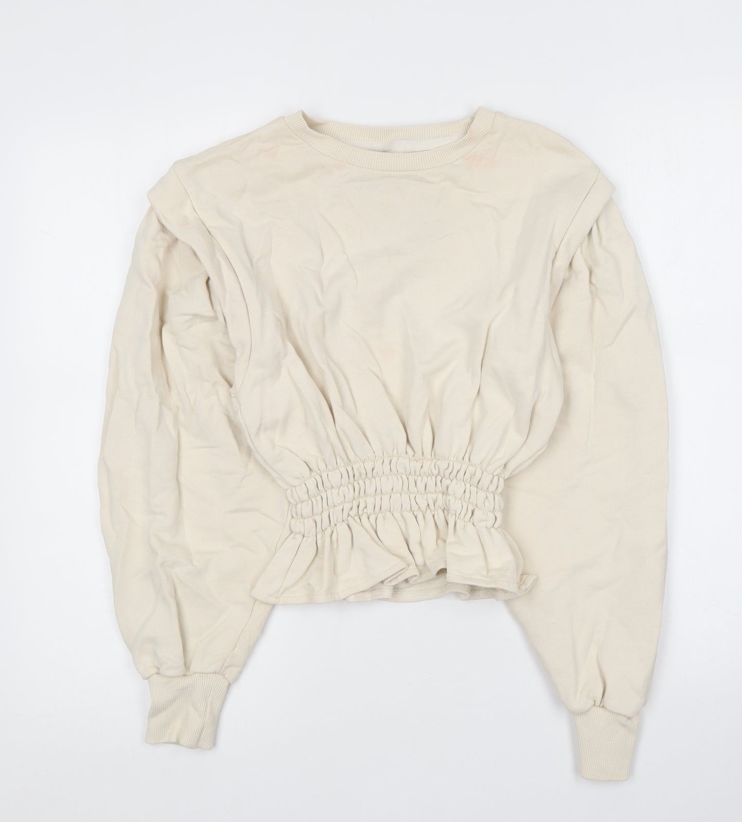 Pull&Bear Womens Beige Round Neck Cotton Pullover Jumper Size S