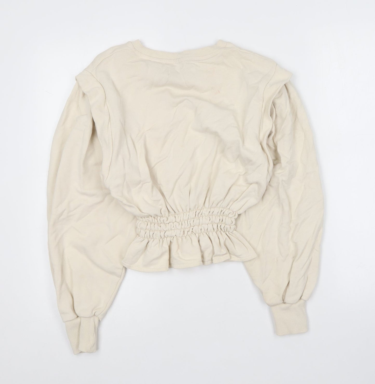 Pull&Bear Womens Beige Round Neck Cotton Pullover Jumper Size S
