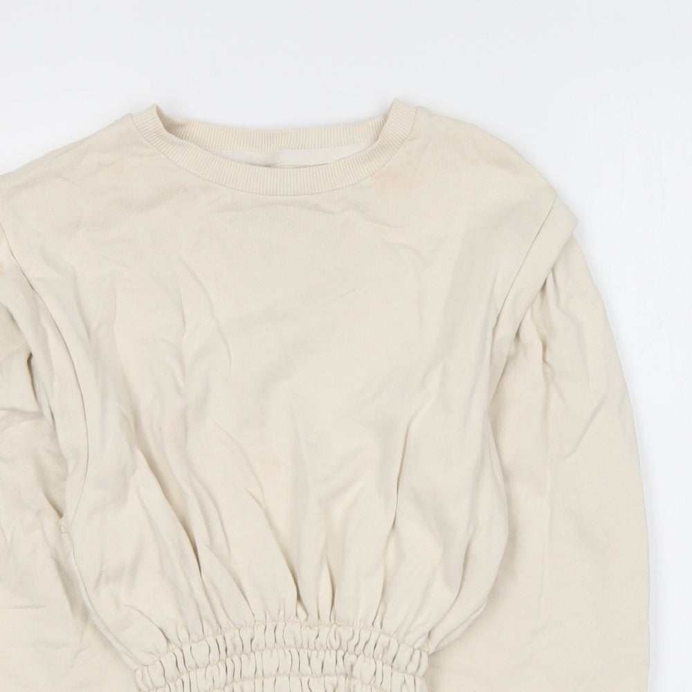Pull&Bear Womens Beige Round Neck Cotton Pullover Jumper Size S