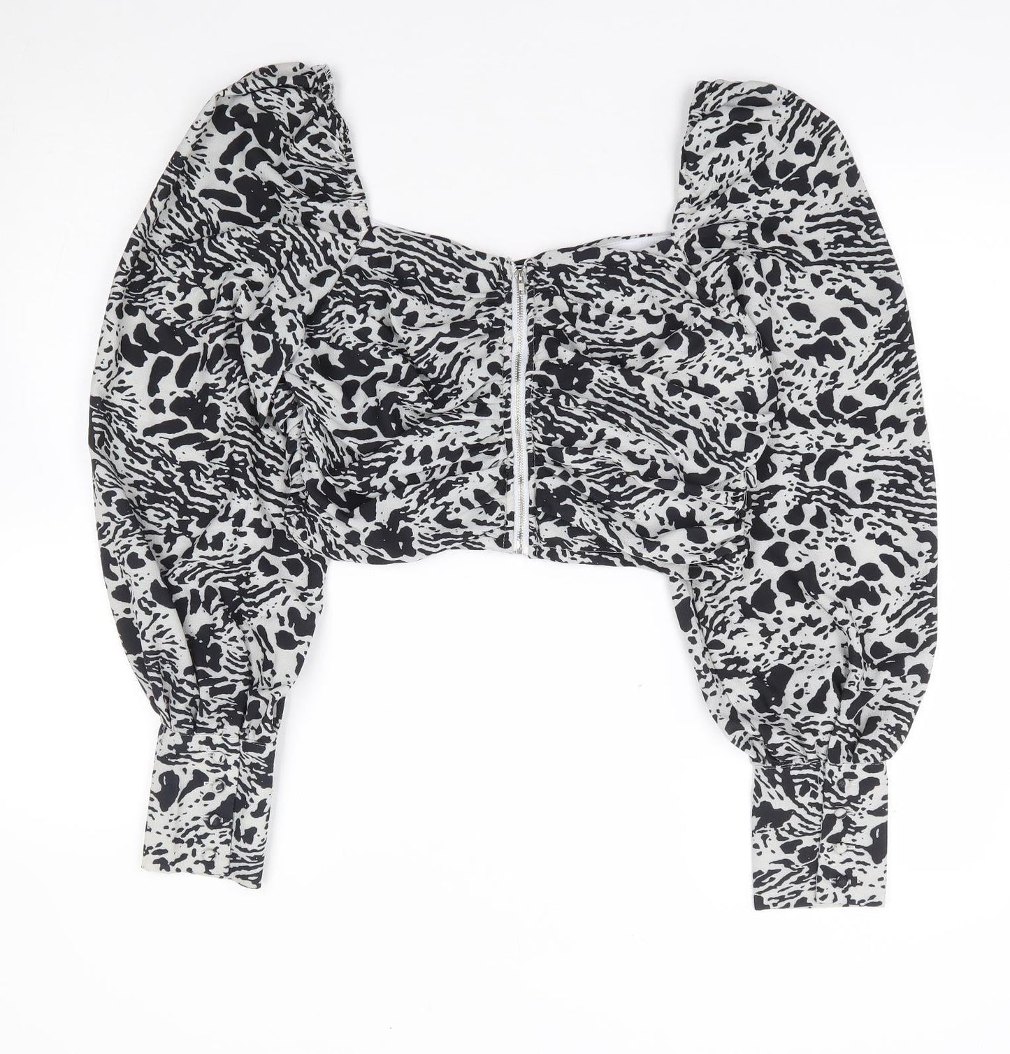 In the Style Womens Grey Geometric Polyester Cropped Blouse Size S Square Neck